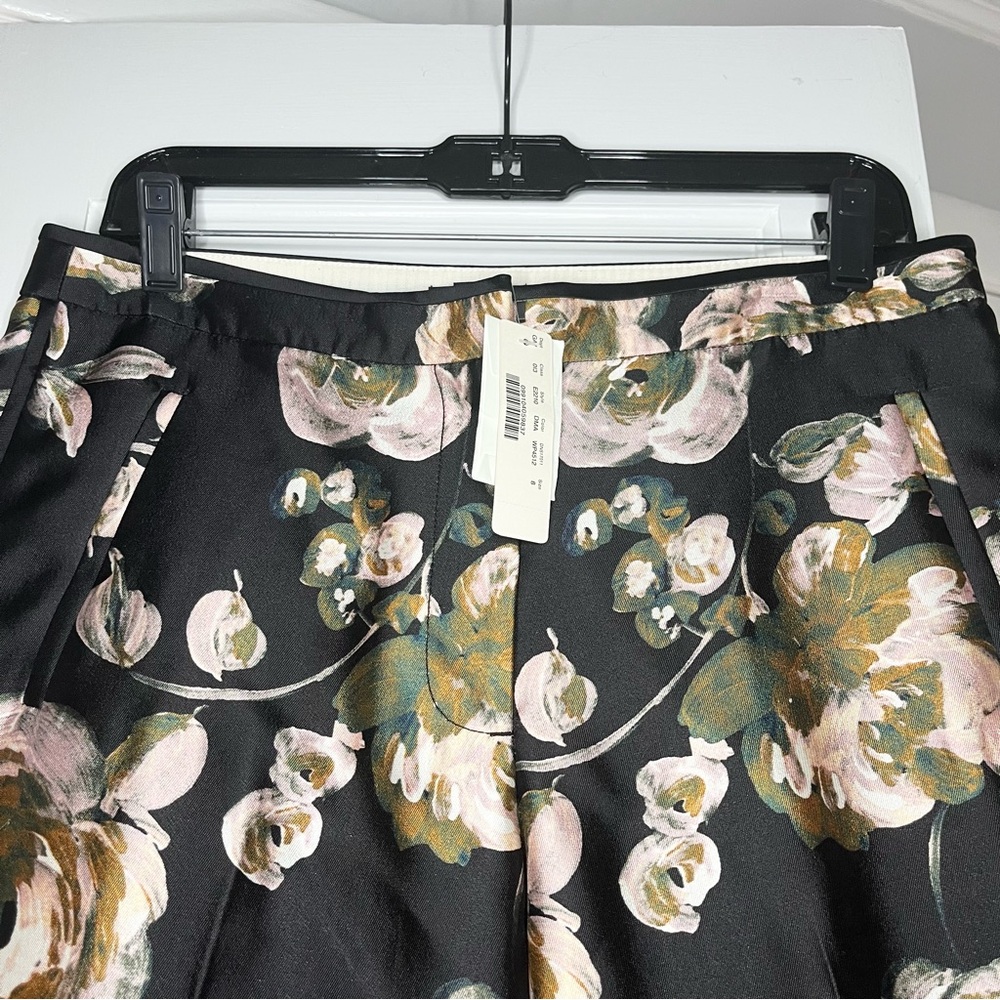 J. Crew Black and Pink Silk Floral Cropped Pants - Picture 2 of 8